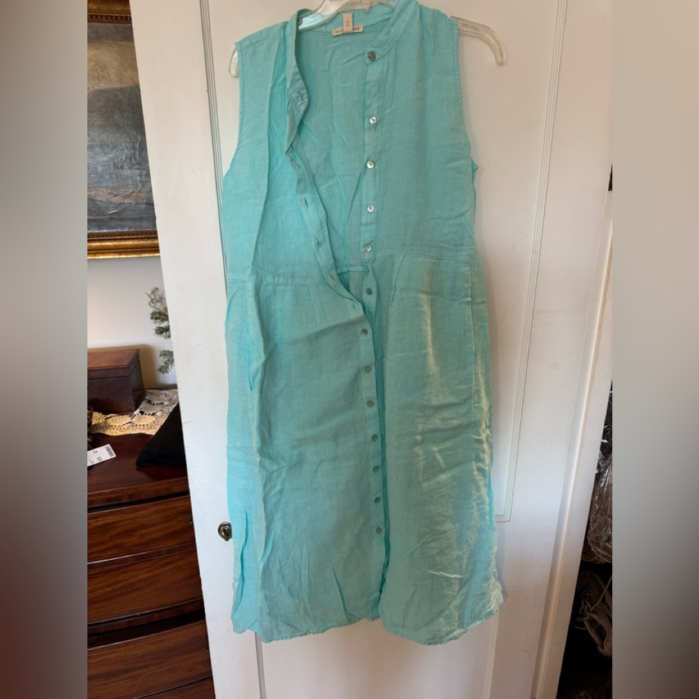 Eileen Fisher Aqua Linen Sleeveless Dress